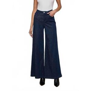 NEW L'AGENCE quincy pinstriped wide leg jean in ebony stripe